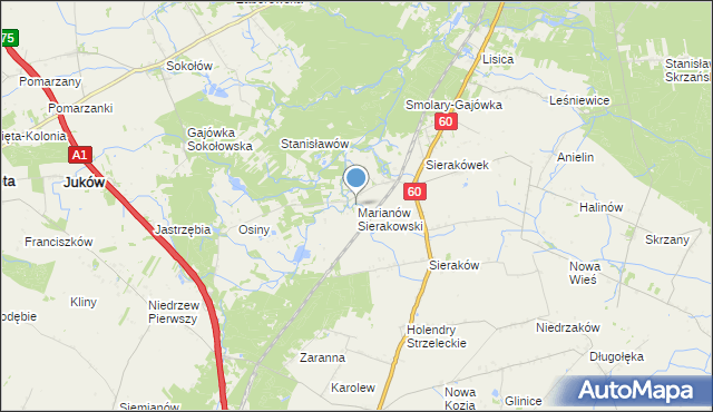 mapa Marianów Sierakowski, Marianów Sierakowski na mapie Targeo